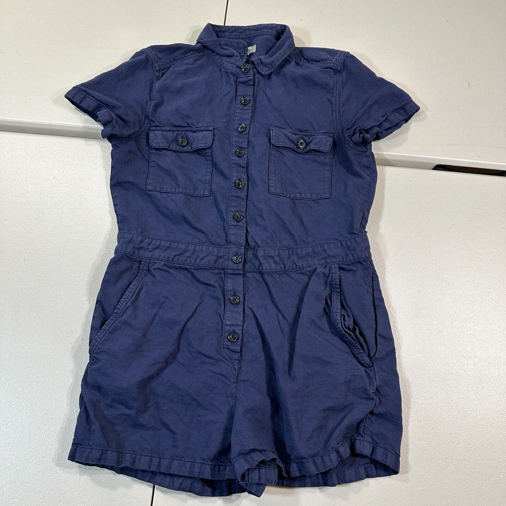 Outerknown Navy Short-Sleeve Button-Front Romper